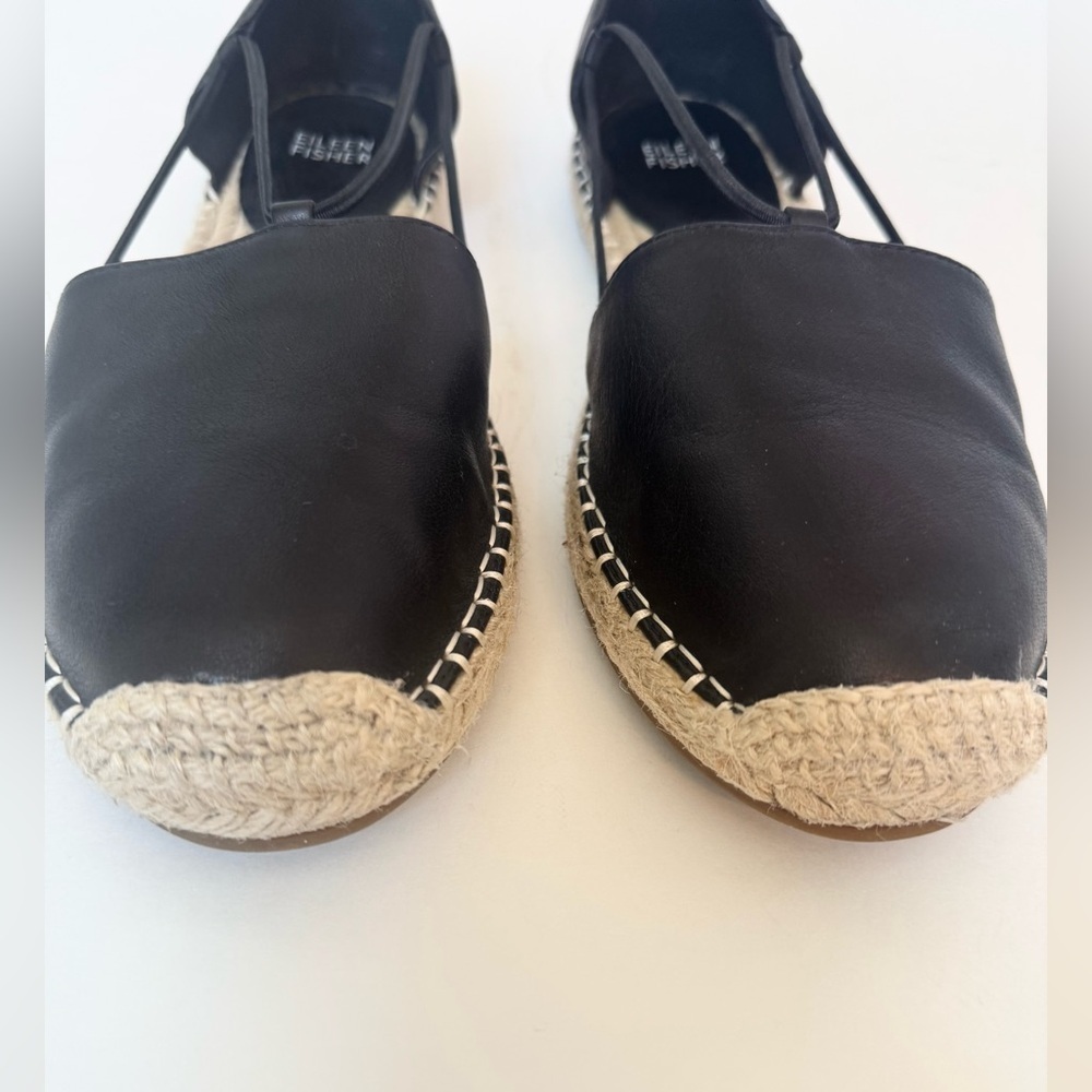 Eileen Fisher Lee Washed Leather Espadrille Shoes in Black Size 9.5 - Picture 3 of 7